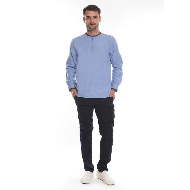 Product image 2nd Red - Baju Koko Pria Kerah Oval List Denim Blue 182104-S Blue