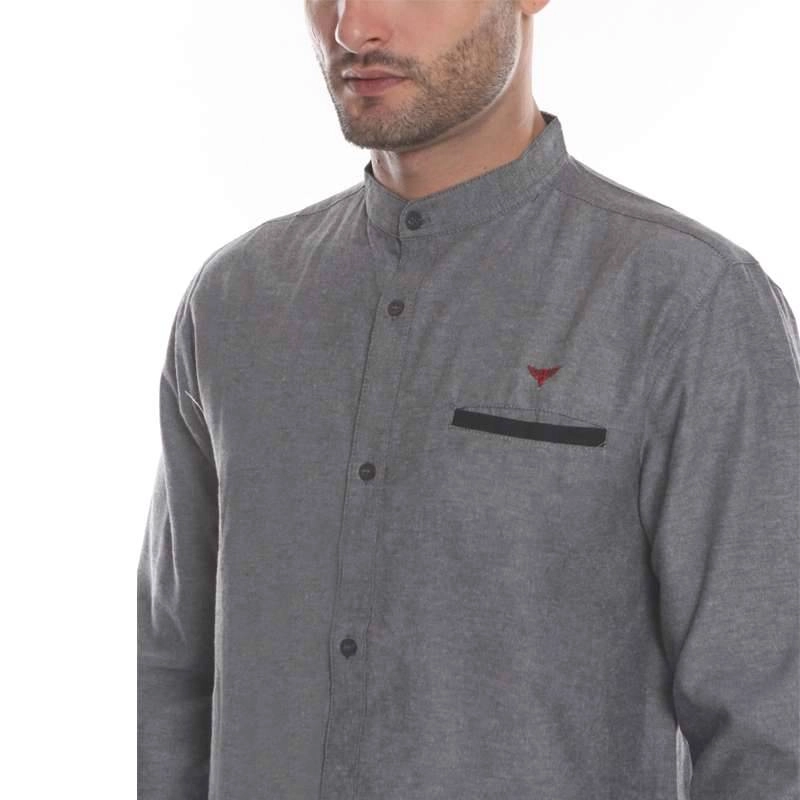 Product image 2nd Red - Baju Koko Premium Kerah Mandarin Aksen Denim Dk Grey 182106-S Dark Grey