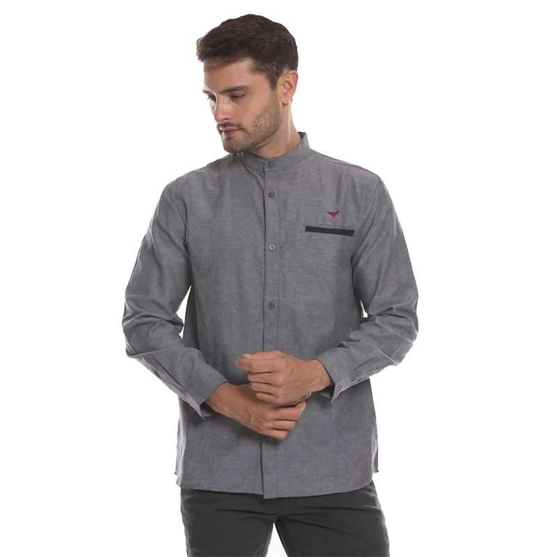 Product image 2nd Red - Baju Koko Premium Kerah Mandarin Aksen Denim Dk Grey 182106-S Dark Grey