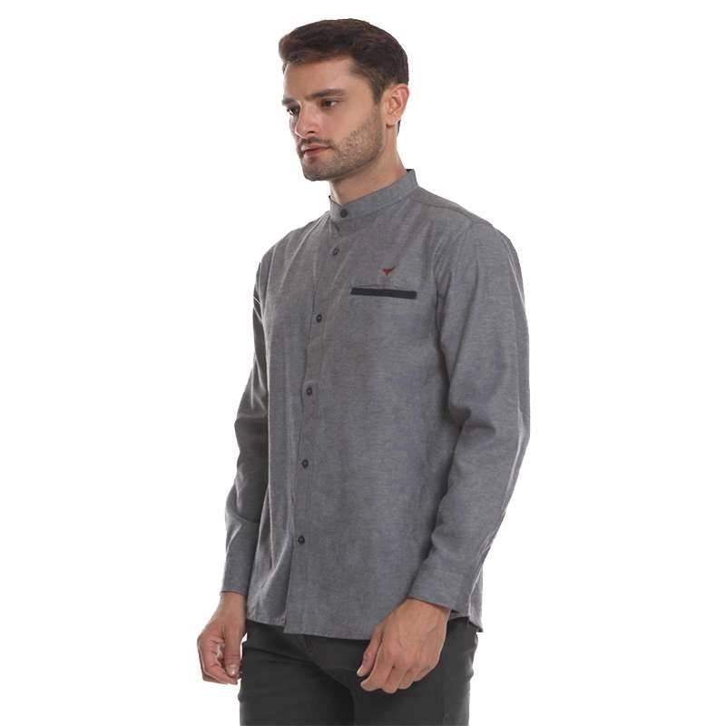 Product image 2nd Red - Baju Koko Premium Kerah Mandarin Aksen Denim Dk Grey 182106-S Dark Grey