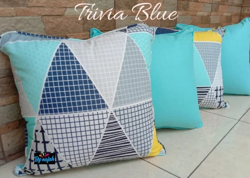 Product image By.Najah.Aef - Sarung Bantal Sofa(Sarung saja) Paket L: 4 sarung bantal mix  ( 2 Trivia & 2 Blue) 40 x 40 cm mix biru ,abu