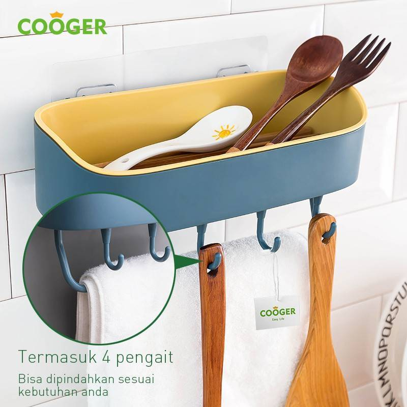 Product image COOGER 4-hook non-perforated shelf 27 x 10.5 x 13.5cm Yellow