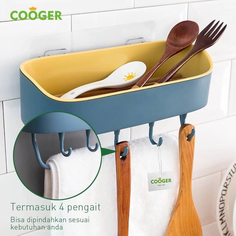 Product image COOGER 4-hook non-perforated shelf 27 x 10.5 x 13.5cm Yellow