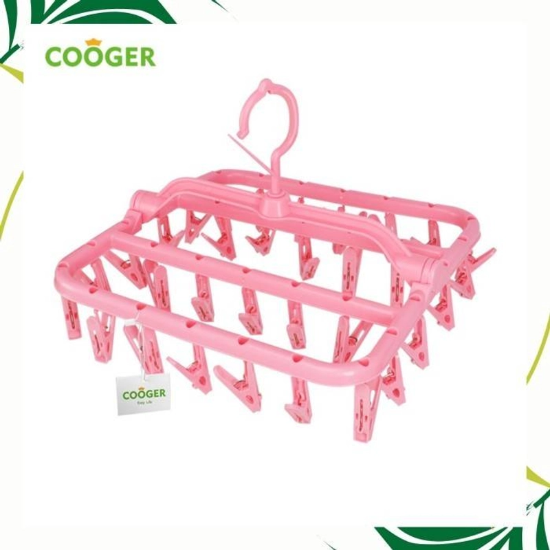 Product image COOGER 360 Degree Hook Windproof 32 Clip Square Clip Drying Rack 36 x 11 x 13cm Pink