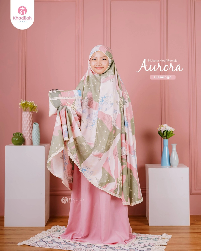 Product image Mukena Rayon Aurora Anak Remaja 8 - 12 Tahun Flamingo