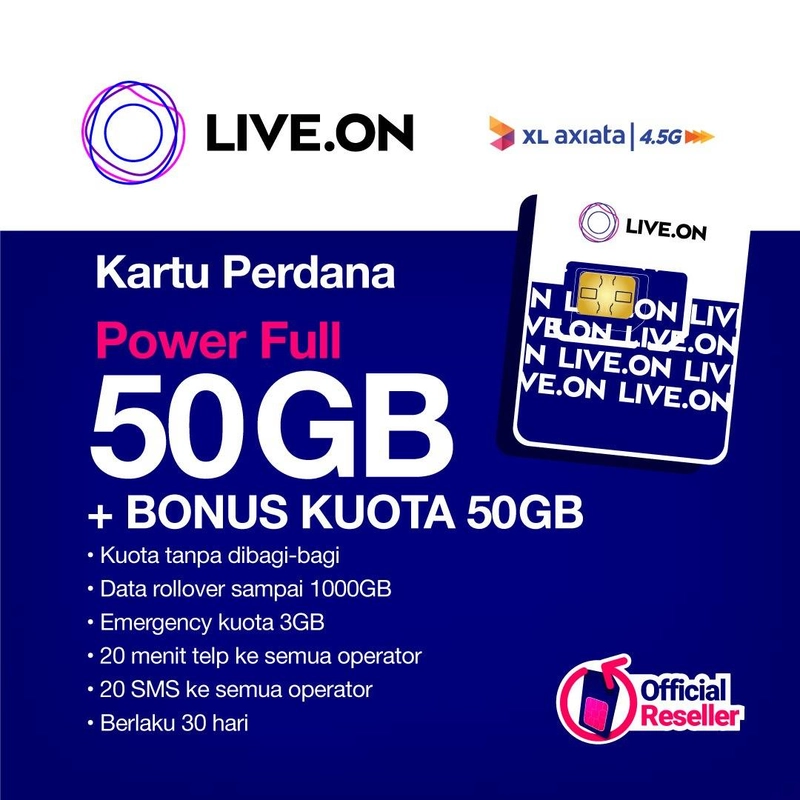 Product image LiveOn Kartu Perdana 50GB+50GB 30 Hari 50 GB + 50 GB 30 Hari
