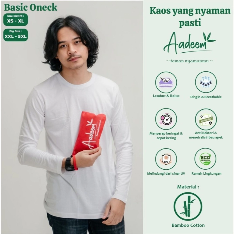 Product image Aadeem - Kaos Polos Lengan Panjang Pria Katun Bambu / T shirt Oneck Cotton Bamboo Premium Lengan Pendek Lembut Adem XS Hitam