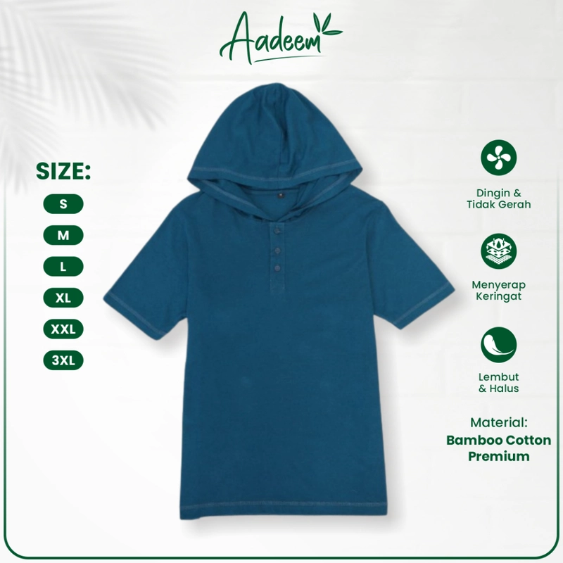 Product image Aadeem - Cozy Henley Hoodie Cotton Bamboo - Kaos Henley Hoodie Pria Katun Bambu S Hitam