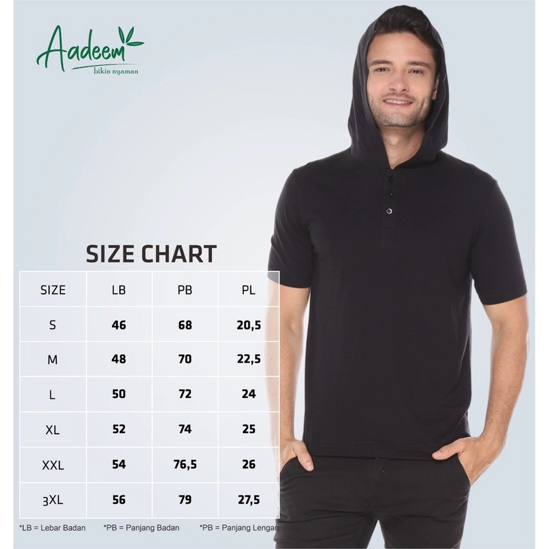Product image Aadeem - Cozy Henley Hoodie Cotton Bamboo - Kaos Henley Hoodie Pria Katun Bambu S Hitam