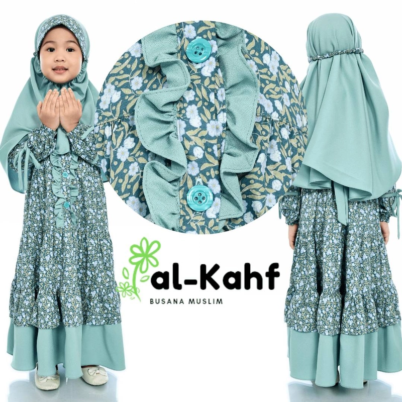 Product image Al Kahf - Gamis Anak Katun Jepang Motif Camelia S HIJAU TOSCA