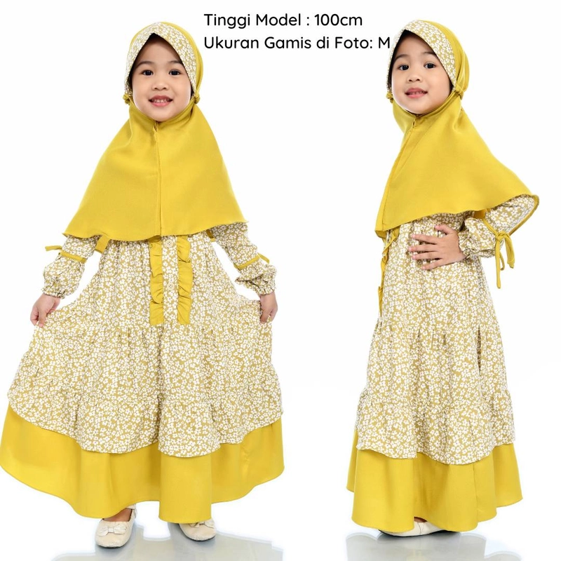 Product image Al Kahf - Gamis Anak Syakila Motif Ajira S MUSTARD