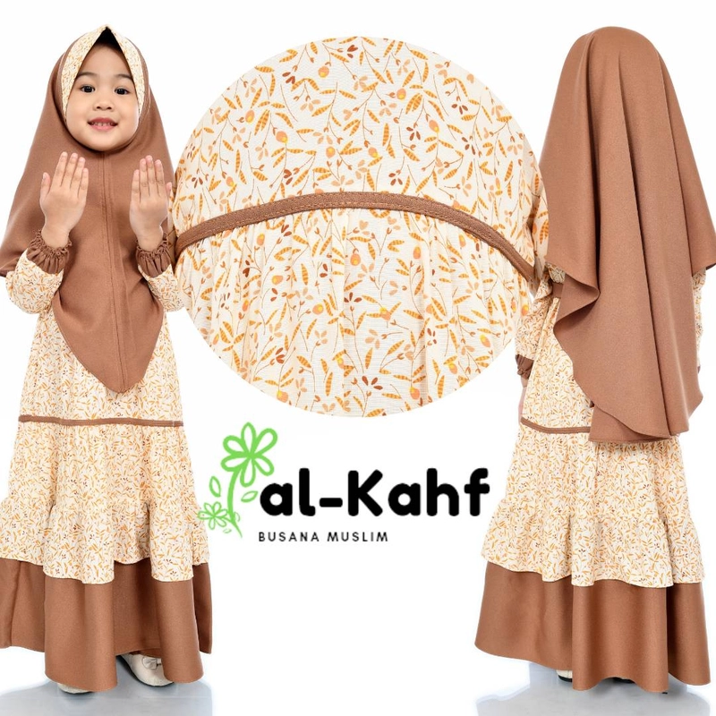 Product image Al Kahf - Gamis Anak Rayon Motif Sakura S COKLAT