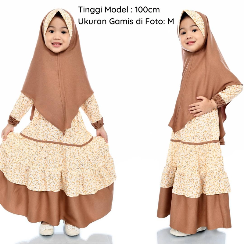 Product image Al Kahf - Gamis Anak Rayon Motif Sakura S COKLAT