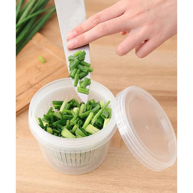 Product image Adda Home - Toples Bulat Transparan 2 Lapis Penyimpanan Bawang Jahe Cabe Serbaguna 11x8.7x8cm Bening