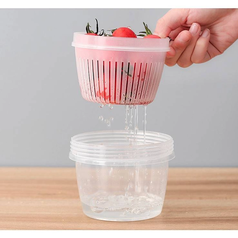 Product image Adda Home - Toples Bulat Transparan 2 Lapis Penyimpanan Bawang Jahe Cabe Serbaguna 11x8.7x8cm Bening