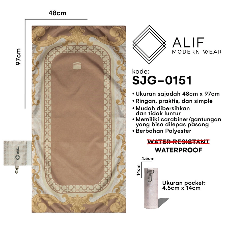 Product image Alif Modern Wear - ALIF SAJADAH GENGGAM TRAVEL / SAKU / PORTABLE / WATERPROOF ( ALIF MODERN WEAR SJG-0151 ) 48cm x 97cm SJG-0151
