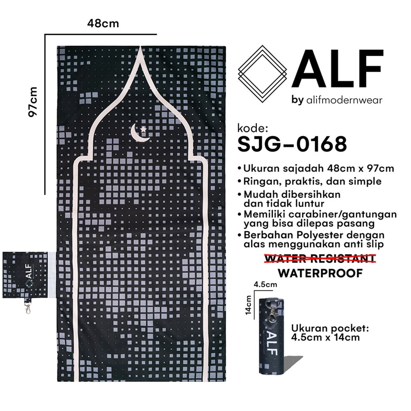 Product image Alif Modern Wear - ALIF SAJADAH GENGGAM TRAVEL / SAKU / PORTABLE / WATERPROOF ( ALIF MODERN WEAR SJG-0168 ) 48cm x 97cm SJG-0168