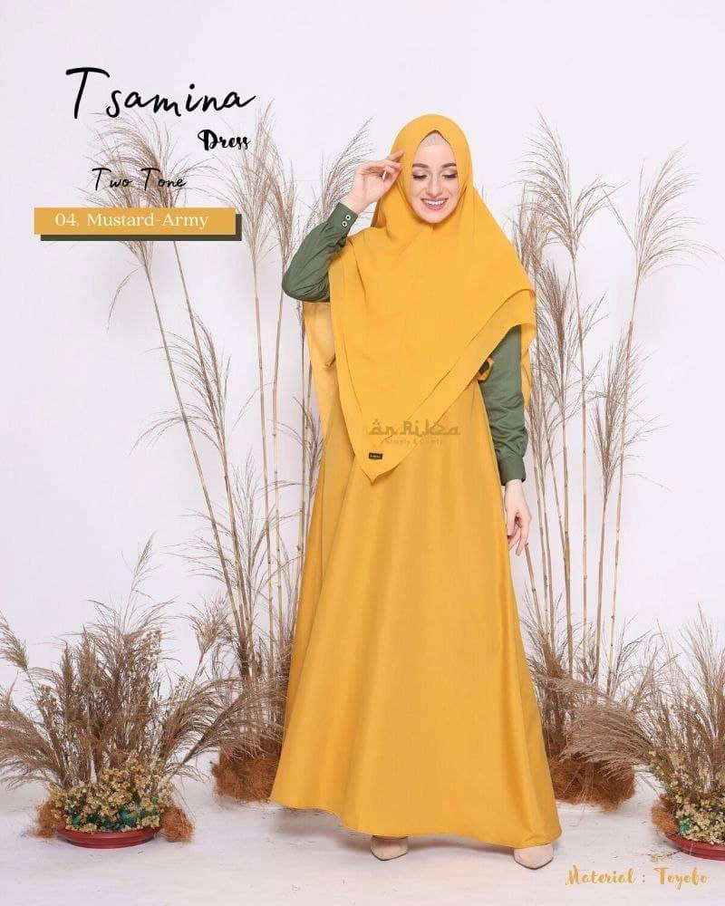 Product image Arrikza - Gamis Dewasa Tsamina Two Tone M MUSTARD MIX ARMY