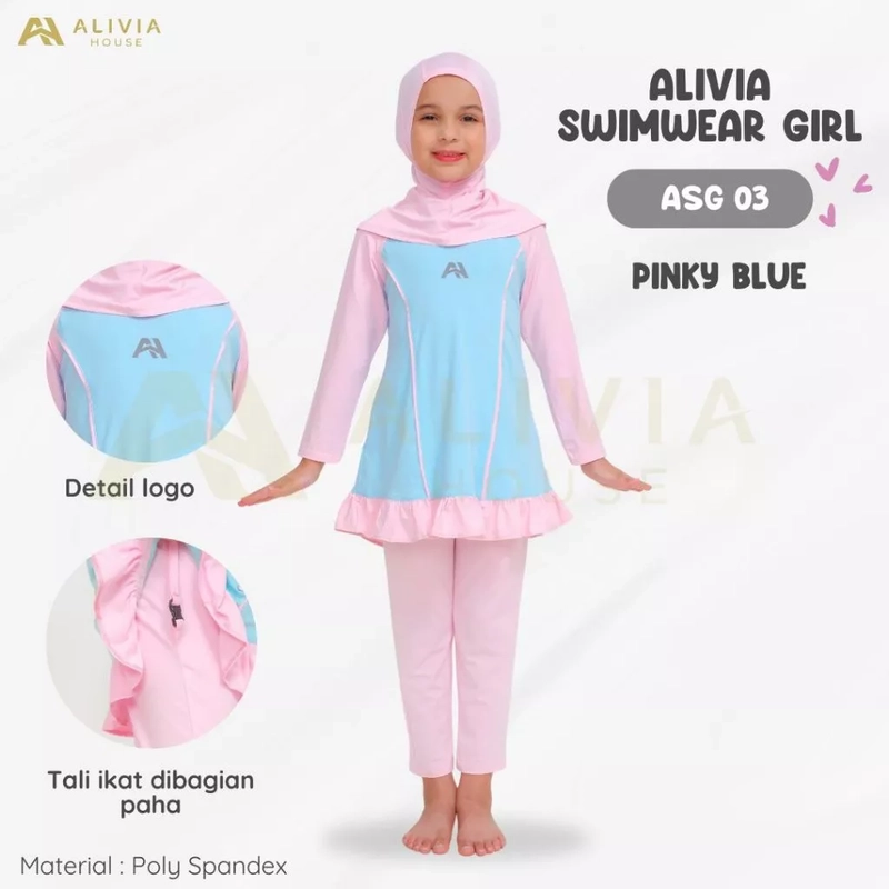 Product image Alivia House - Alivia Swimwear Kids AS Girl 03 Baju Renang Anak perempuan Muslim - Baju Renang Anak Wanita Muslimah Size 1 Pinky Blue