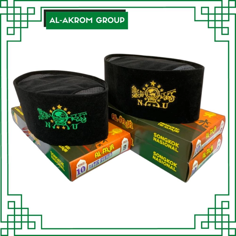 Product image Al Akrom Group - Peci Hitam NU AC Tinggi 10 Cm 1 Bordir Hijau