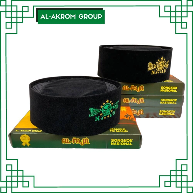 Product image Al Akrom Group - Peci Hitam NU AC Tinggi 10 Cm 1 Bordir Hijau