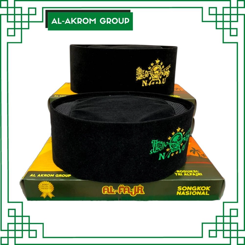 Product image Al Akrom Group - Peci Hitam NU AC Tinggi 10 Cm 1 Bordir Hijau