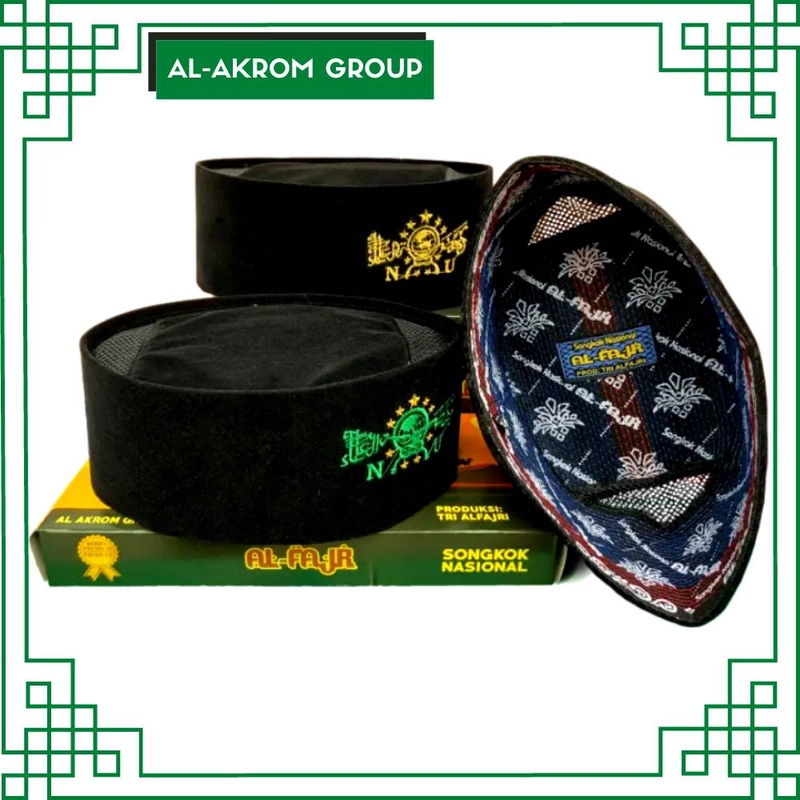 Product image Al Akrom Group - Peci Hitam NU AC Tinggi 10 Cm 1 Bordir Hijau