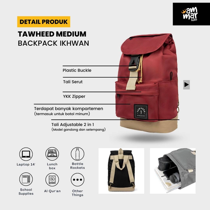 Product image Ammar Kids - Tawheed Medium Backpack Ikhwan Maroon BMS3 300g Maroon