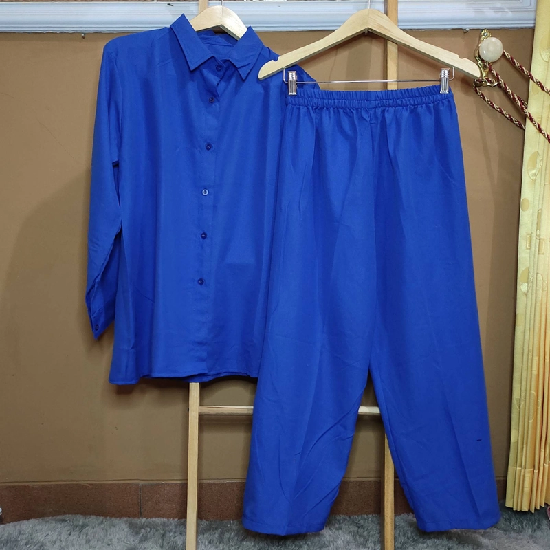 Product image Amha Collection - ONE SET PIYAMA PAJAMAS WANITA POLOS LD 110 BLUE-BIANCA