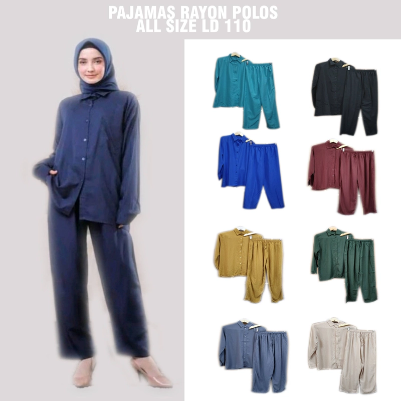 Product image Amha Collection - ONE SET PIYAMA PAJAMAS WANITA POLOS LD 110 BLUE-BIANCA