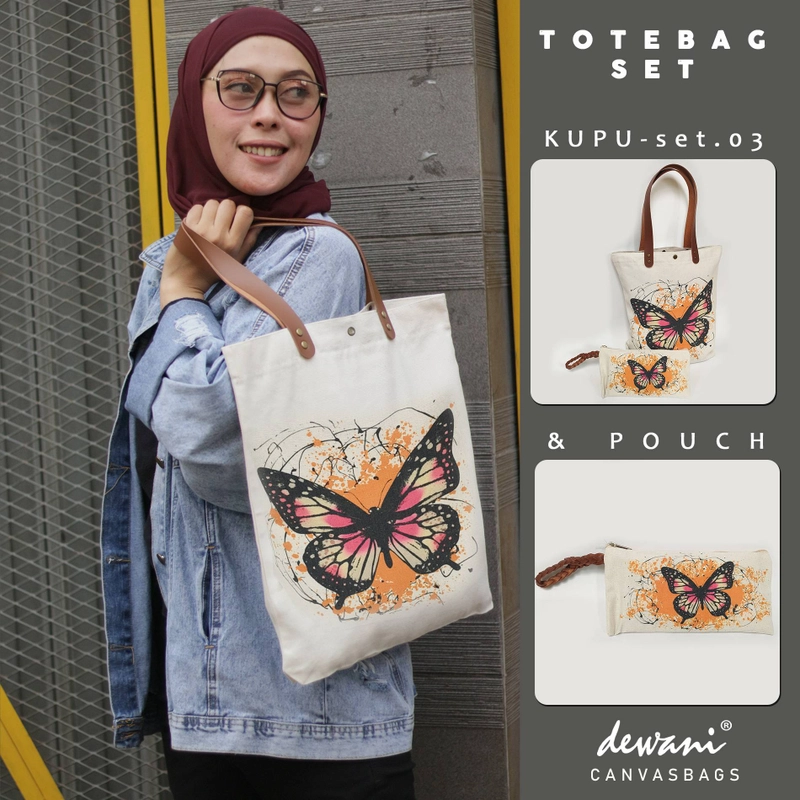 Product image Dewani - Totebag Vintage Set KUP S03 Tas Kanvas Seri Kupu 40x36x5 Cream