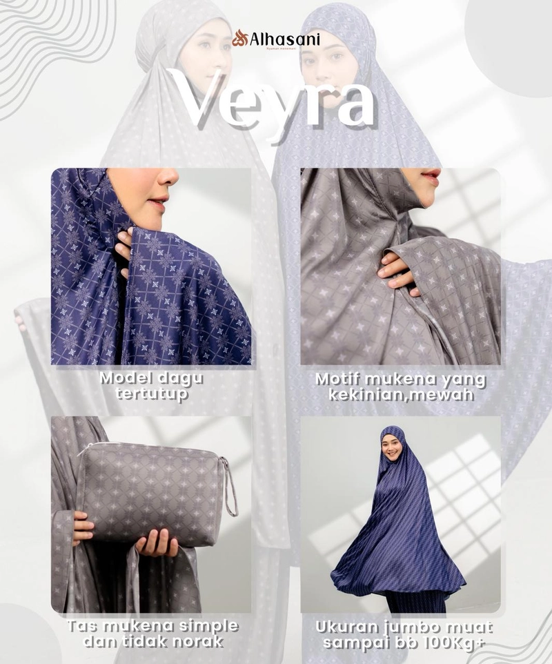 Product image Alhasani Official Store - Mukena Jersey Airy Motif Jumbo Dagu Tertutup Veyra Jumbo White