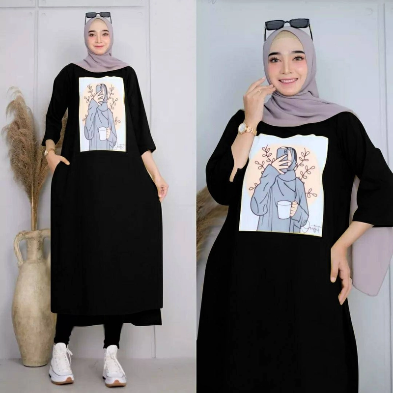 Product image Astro - Midi Dress Wanita ADOJC Realpict L Fit To XL Hitam