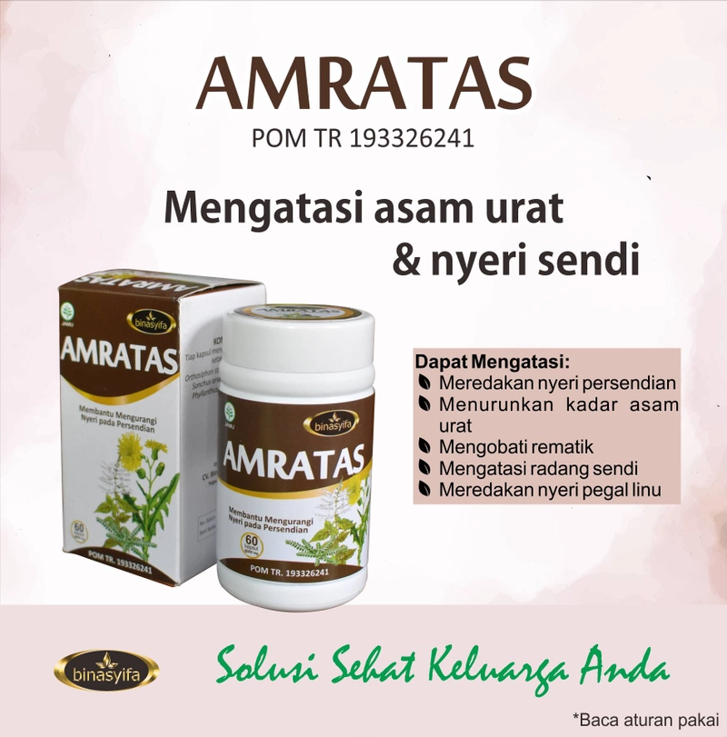 Product image AMRATAS Obat Herbal Asam Urat Nyeri Sendi Lutut Sakit Mengatasi Pegel Pegal Linu Binasyifa Herbal 60 Kapsul Herbal