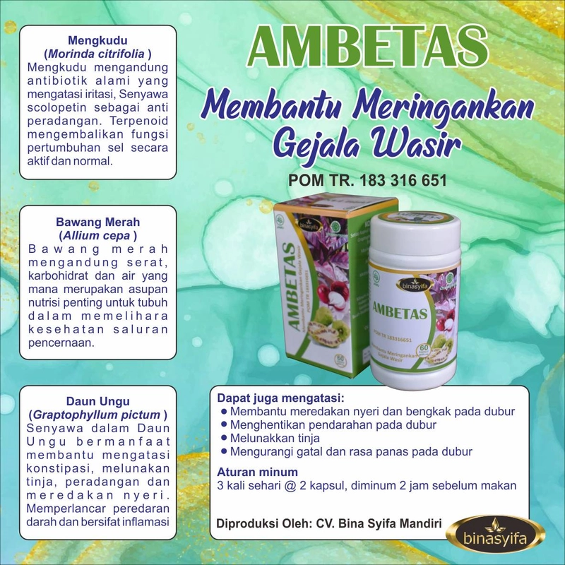 Product image AMBETAS Obat Herbal Wasir Ambeien Ambeyen Mengatasi Benjolan Dubur Sakit Binasyifa Kapsul Herbal 60 Kapsul Herbal