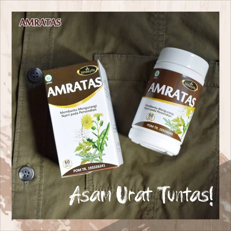 Product image AMRATAS Obat Herbal Asam Urat Nyeri Sendi Lutut Sakit Mengatasi Pegel Pegal Linu Binasyifa Herbal 60 Kapsul Herbal