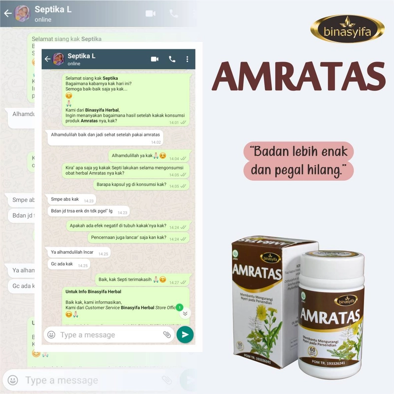 Product image AMRATAS Obat Herbal Asam Urat Nyeri Sendi Lutut Sakit Mengatasi Pegel Pegal Linu Binasyifa Herbal 60 Kapsul Herbal