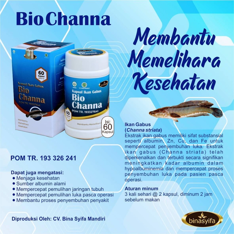 Product image BIOCHANNA Kapsul Albumin Ekstrak Ikan Gabus Obat Luka Pasca Operasi Ekstrak Ikan Gabus/ Kutuk Herbal 60 Kapsul Herbal