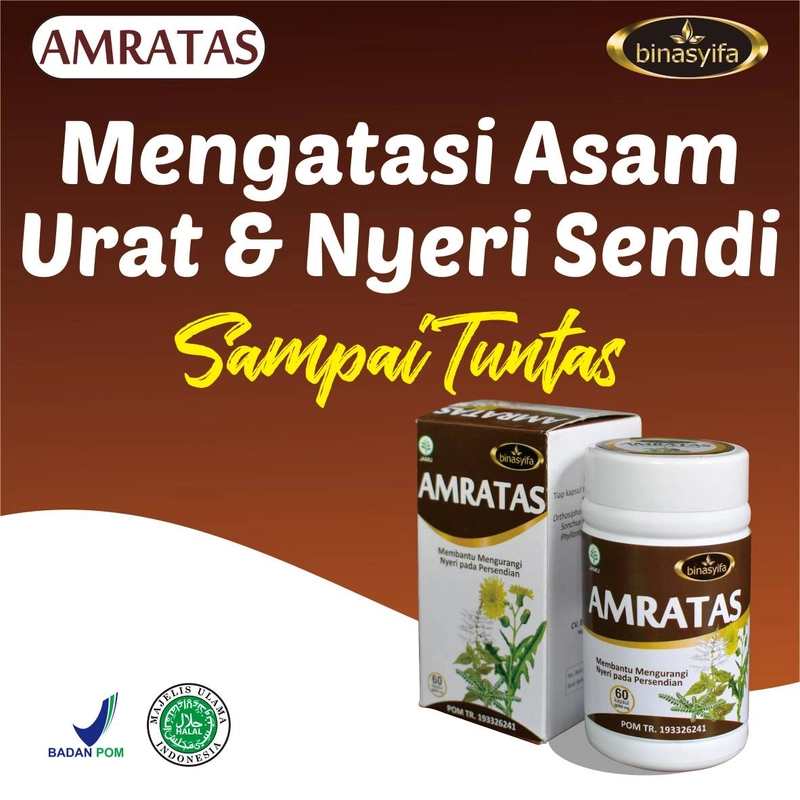 Product image AMRATAS Obat Herbal Asam Urat Nyeri Sendi Lutut Sakit Mengatasi Pegel Pegal Linu Binasyifa Herbal 60 Kapsul Herbal