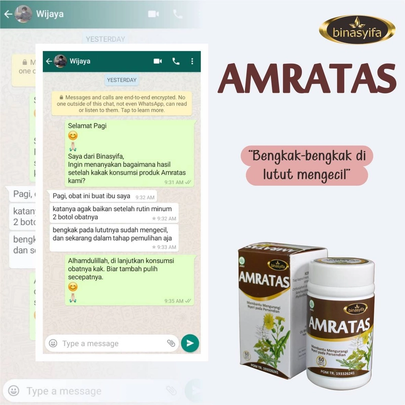 Product image AMRATAS Obat Herbal Asam Urat Nyeri Sendi Lutut Sakit Mengatasi Pegel Pegal Linu Binasyifa Herbal 60 Kapsul Herbal