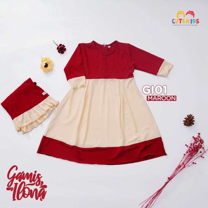 Product image Cutebil Cuci Gudang - Gamis Ilona L GI01 Maroon