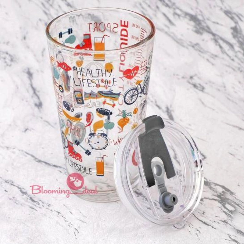 Product image Blooming Deal - Gelas Beling Karakter 350ml / Tumbler Botol Kaca Bonus Sedotan Kaca (H482) 500ml Random