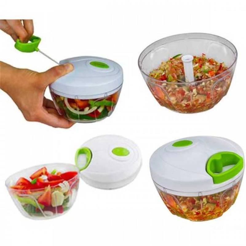 Product image Blooming Deal - Spin Cutter Alat Pemotong Daging Bawang Sayur Blender Tarik Tangan Manual Speedy Chopper 14 X 13 X 10 Cm Putih