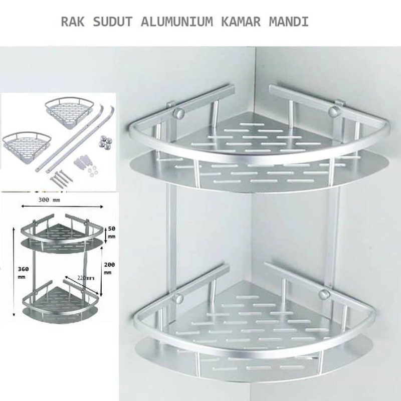 Product image Blooming Deal - Rak Sudut Dinding Kamar Mandi Alumunium 2 Susun (JH-004A) 1 Pcs Silver