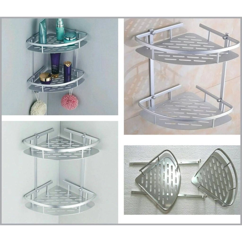 Product image Blooming Deal - Rak Sudut Dinding Kamar Mandi Alumunium 2 Susun (JH-004A) 1 Pcs Silver