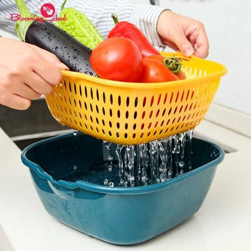 Product image Blooming Deal - Baskom Saringan Cuci Buah Sayur / Drain Basket 2 in 1 (DRAIN-BASKET) Random