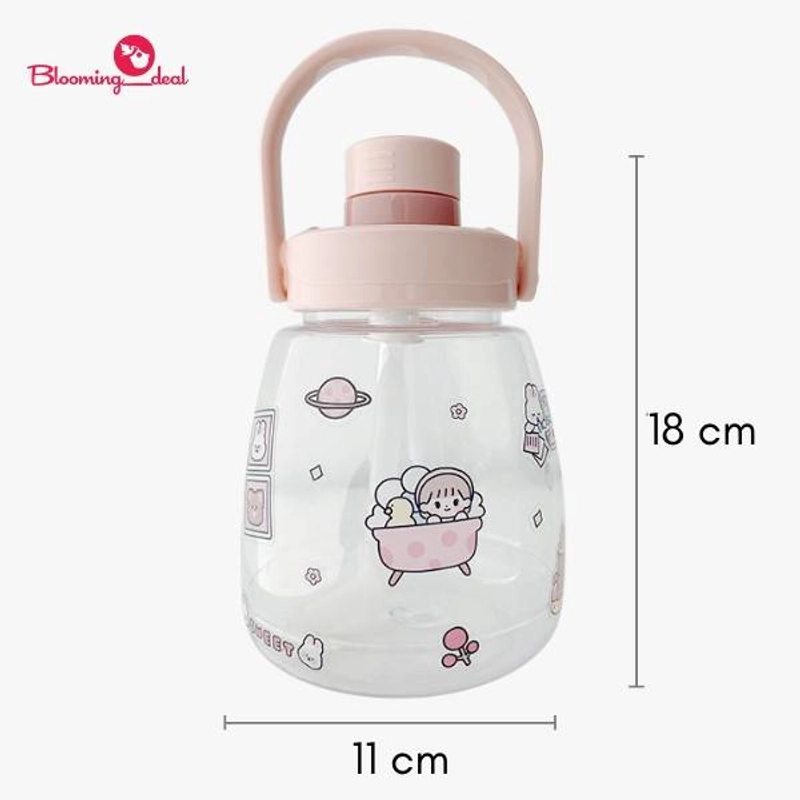 Product image Blooming Deal - Botol Minum Anak Big Belly Children's Cup Bottle Tutup Putar dengan Gagang dan DIY Sticker 1100ml (H485) Putih 1 Pcs
