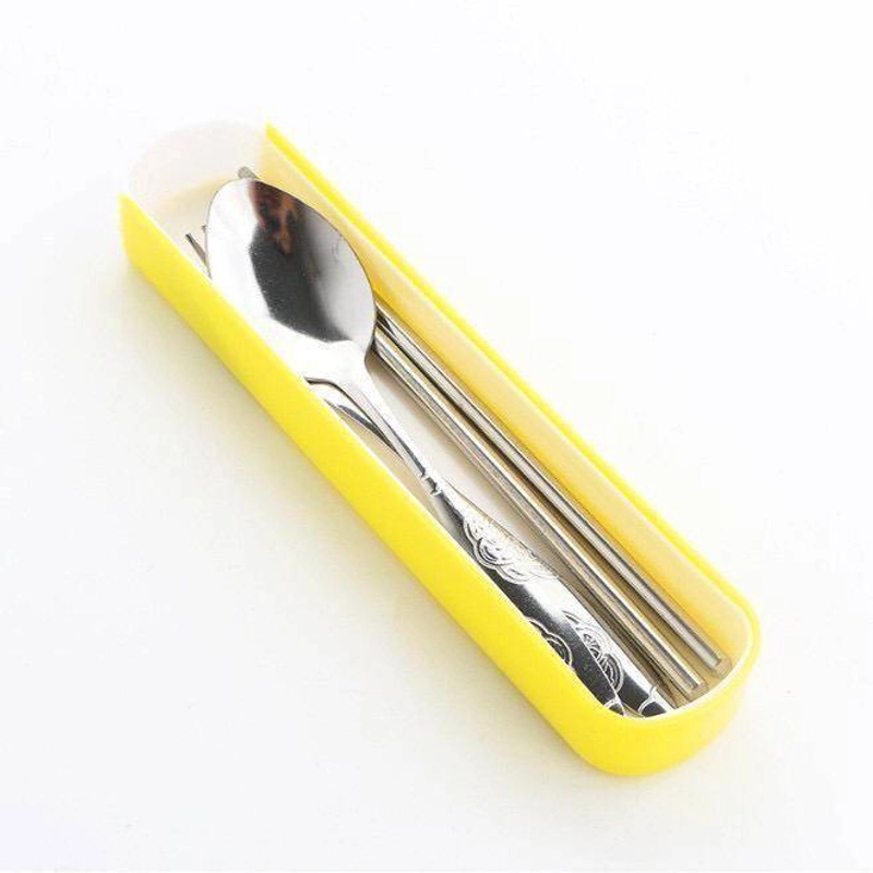 Product image Bunda Kaya Jabar - Set Alat Makan Stainless Steel 3in1 Kuning