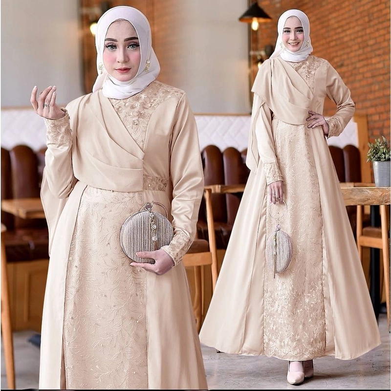 Product image CANNIES STORES ID - GAMIS SAFFIYA Baju Muslim Wanita Jumbo M Coklat Susu