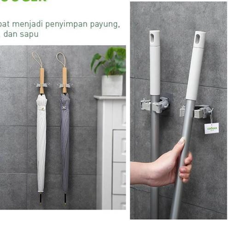 Product image COOGER Powerful No-Punch Mop Holder Double Hook 10 x 6 x 3cm  Grey
